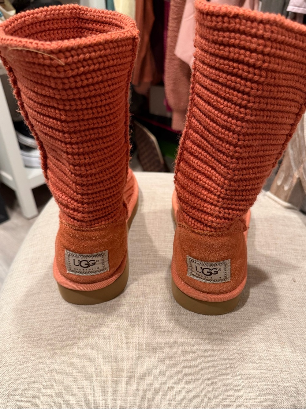 UGG Orange Knit Slipper Boots